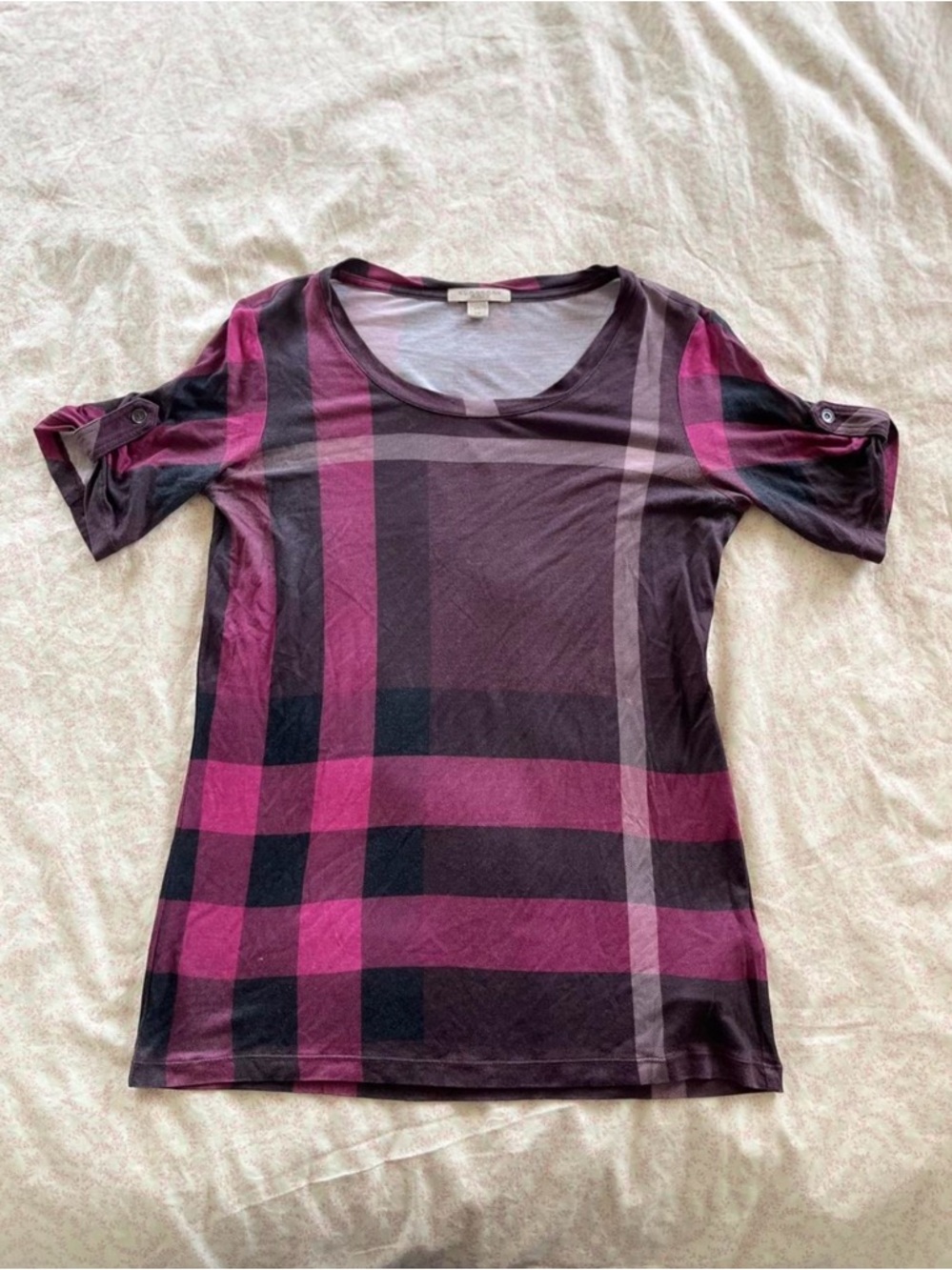 Burberry Women's Purple Plaid Short Sleeve Top